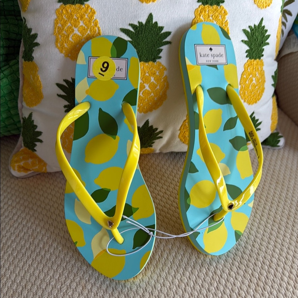 Kate Spade Yellow and Blue Lemon Print Sandals